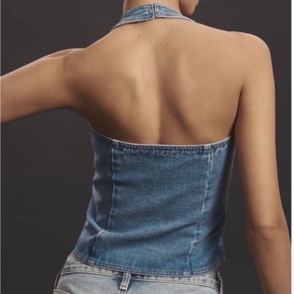 Anthropologie's Mare Mare Halter Shrunken Denim Vest in light wash - Picture 3 of 6